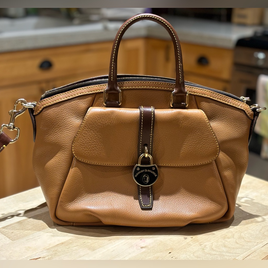 Dooney & Bourke Genuine Leather Satchel Handbag Brown Caramel Euc